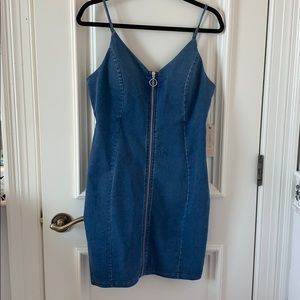 Zip-Up Denim Bodycon Dress